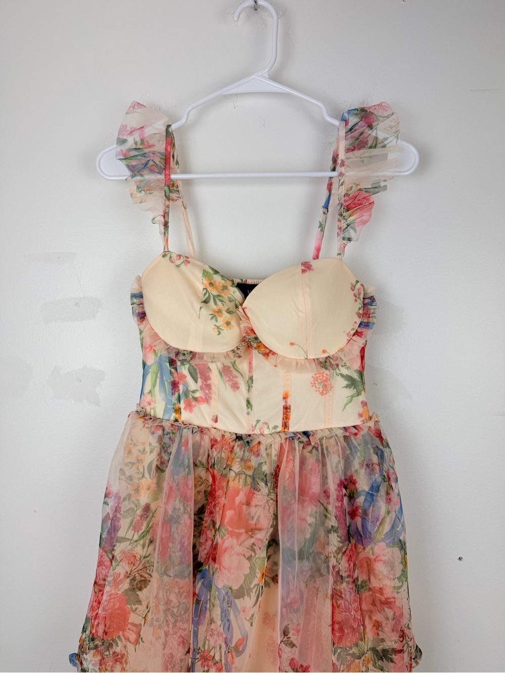 VICI Floral Corset Ruffle Strap Tiered Mesh Garden Party Romantic Cottagecore - Picture 9 of 13